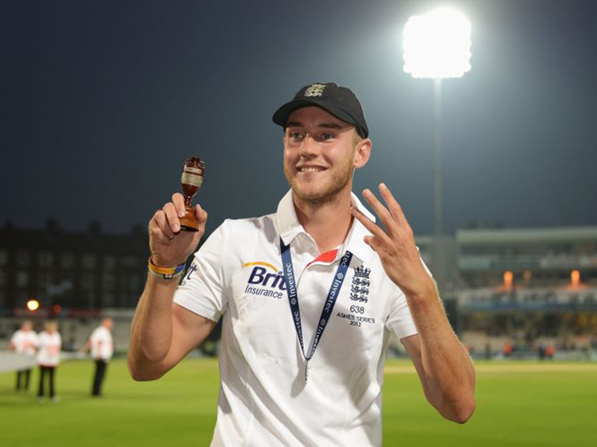 Man of the match: Stuart Broad holding the urn at The Oval