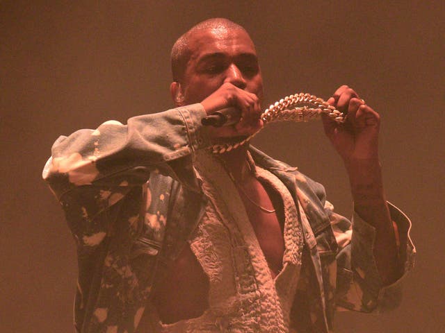 Kanye West headlines the Pyramid Stage at the Glastonbury Festival 