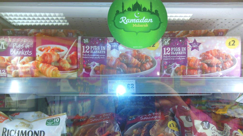 Shoabib M Khan spotted this Ramadan sticker on a freezer containing pigs in blankets