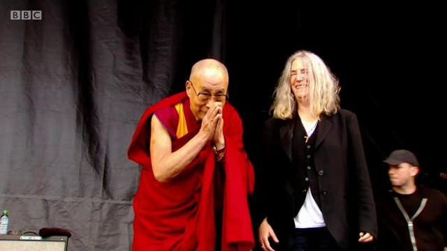 Dalai Lama thanks Glastonbury for birthday messages with Patti Smith on Pyramid Stage