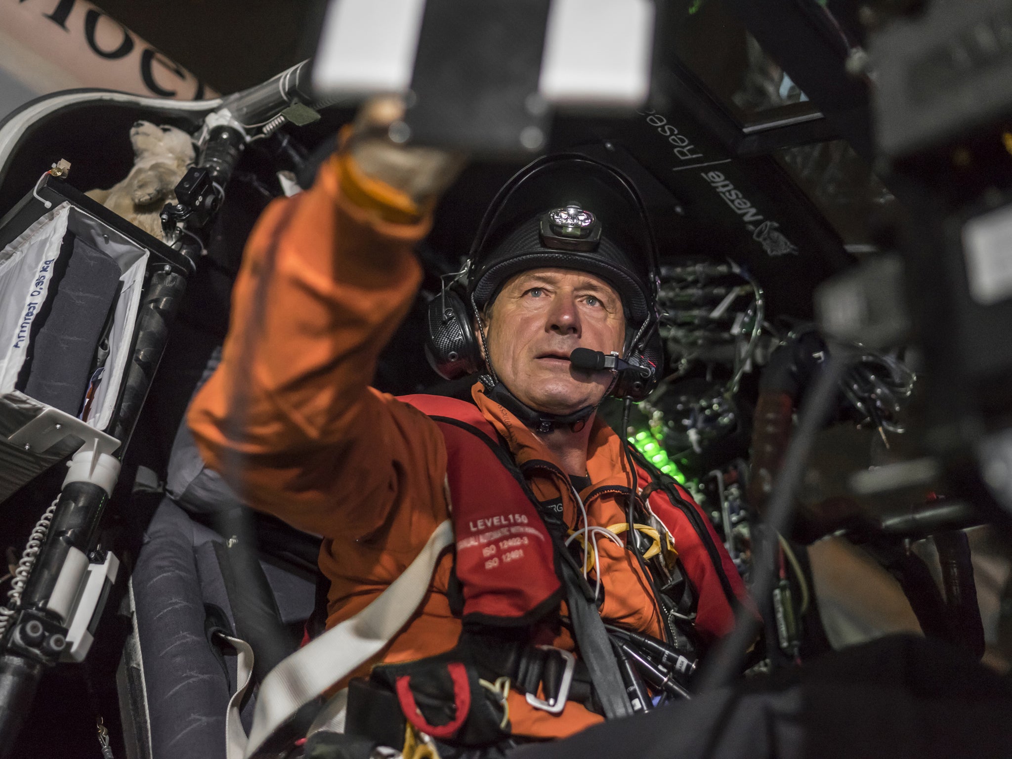 Pilot Andre Borschberg during the final preparation of Solar Impulse 2