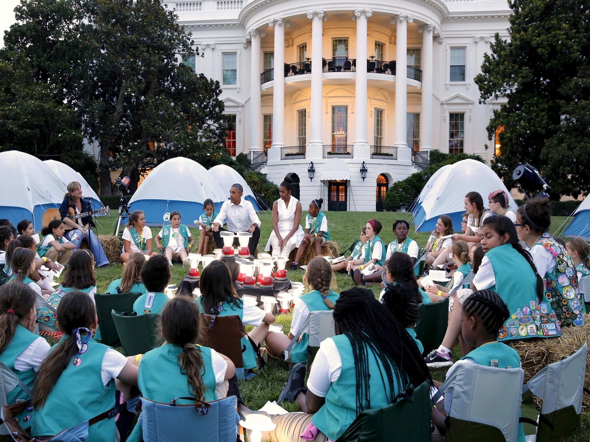 President Obama and Girl Scouts in the White House grounds