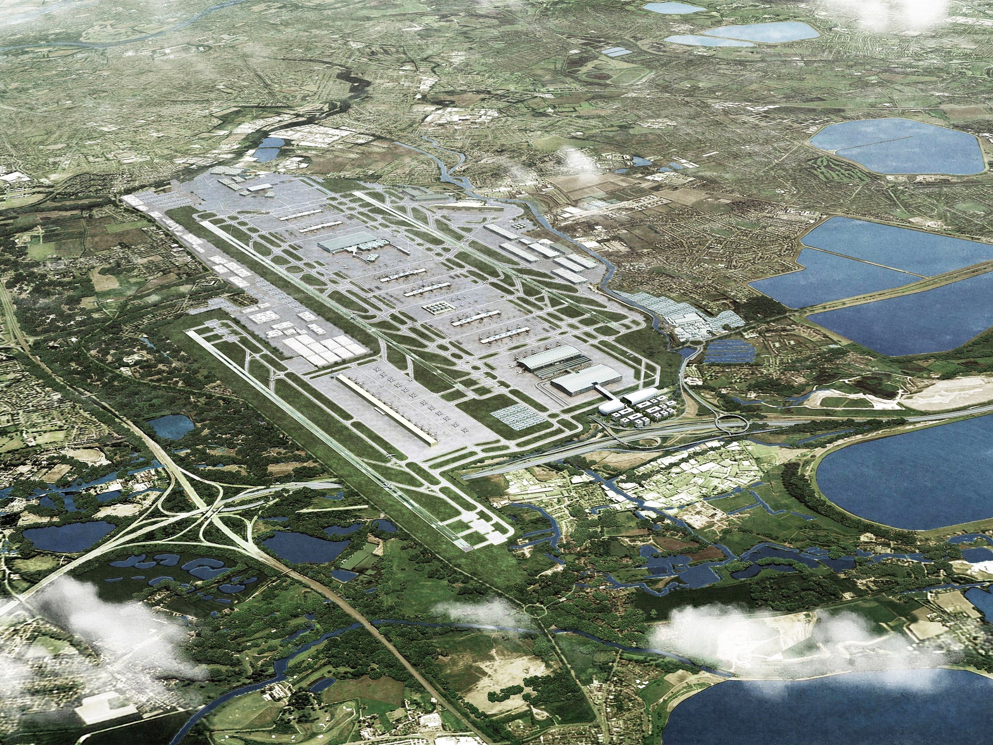 An artist's impression showing how Heathrow Airport could look with a third runway