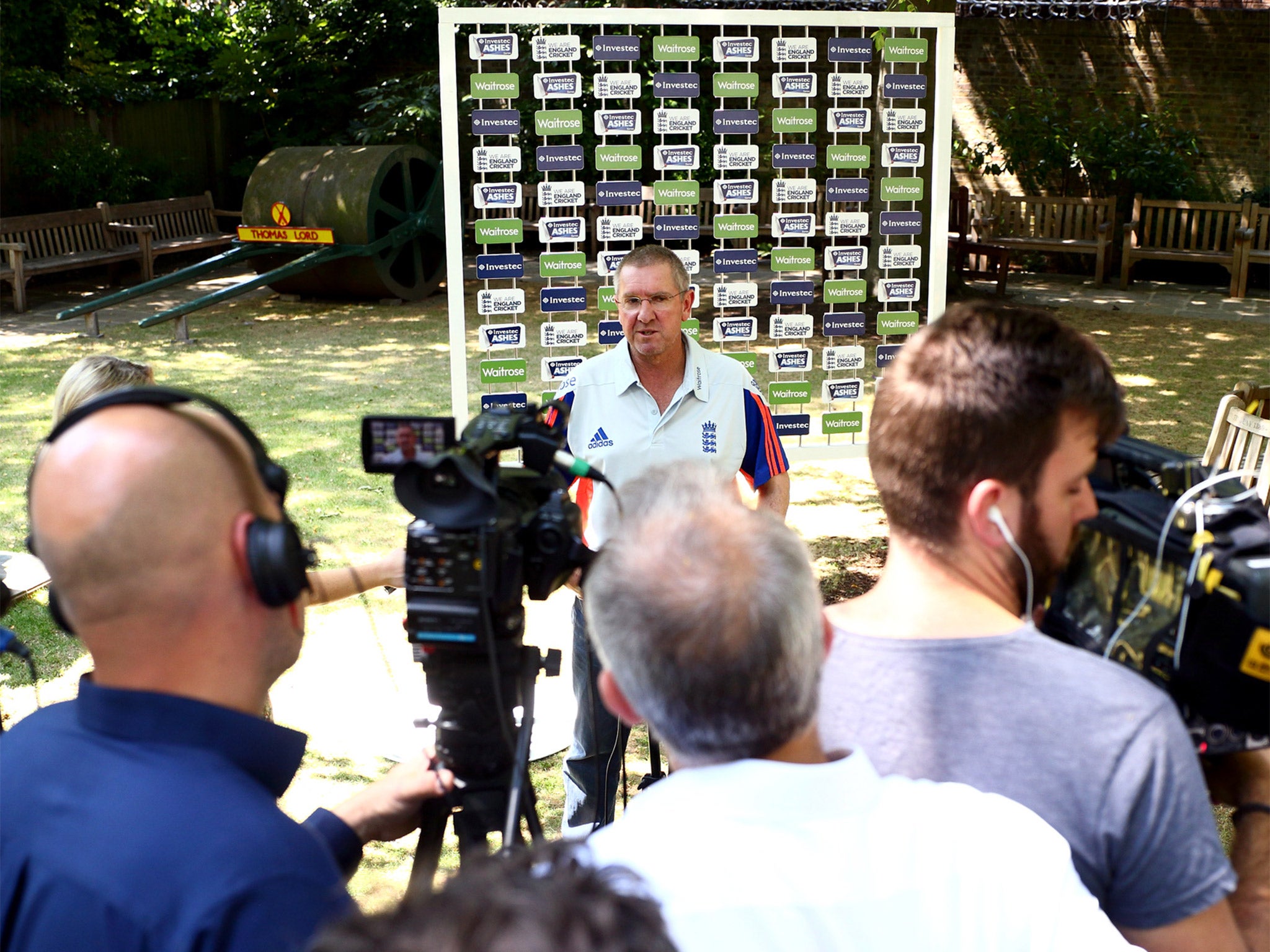 Trevor Bayliss gives TV interviews at Lord's on Wednesday (Getty)