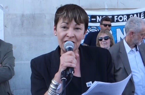 Caroline Lucas speaks a Greek solidarity rally in London