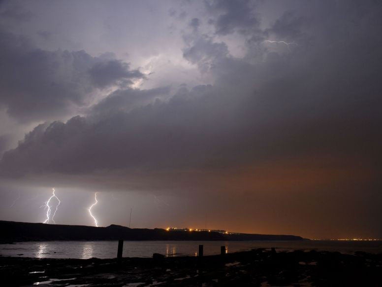A lightning storm hits Blyth on the Northumberland coast early on 2 July