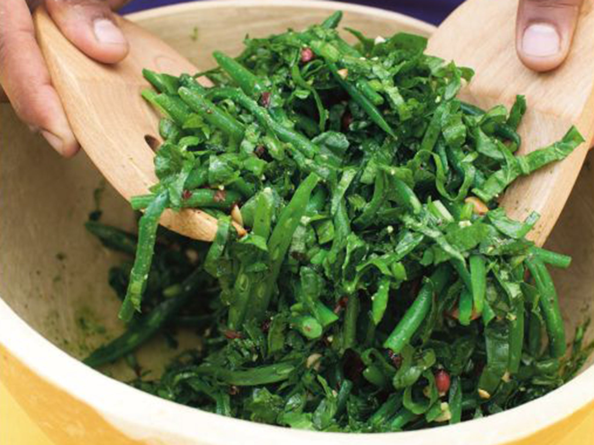 Spinach and green bean salad is one of the friends' creations