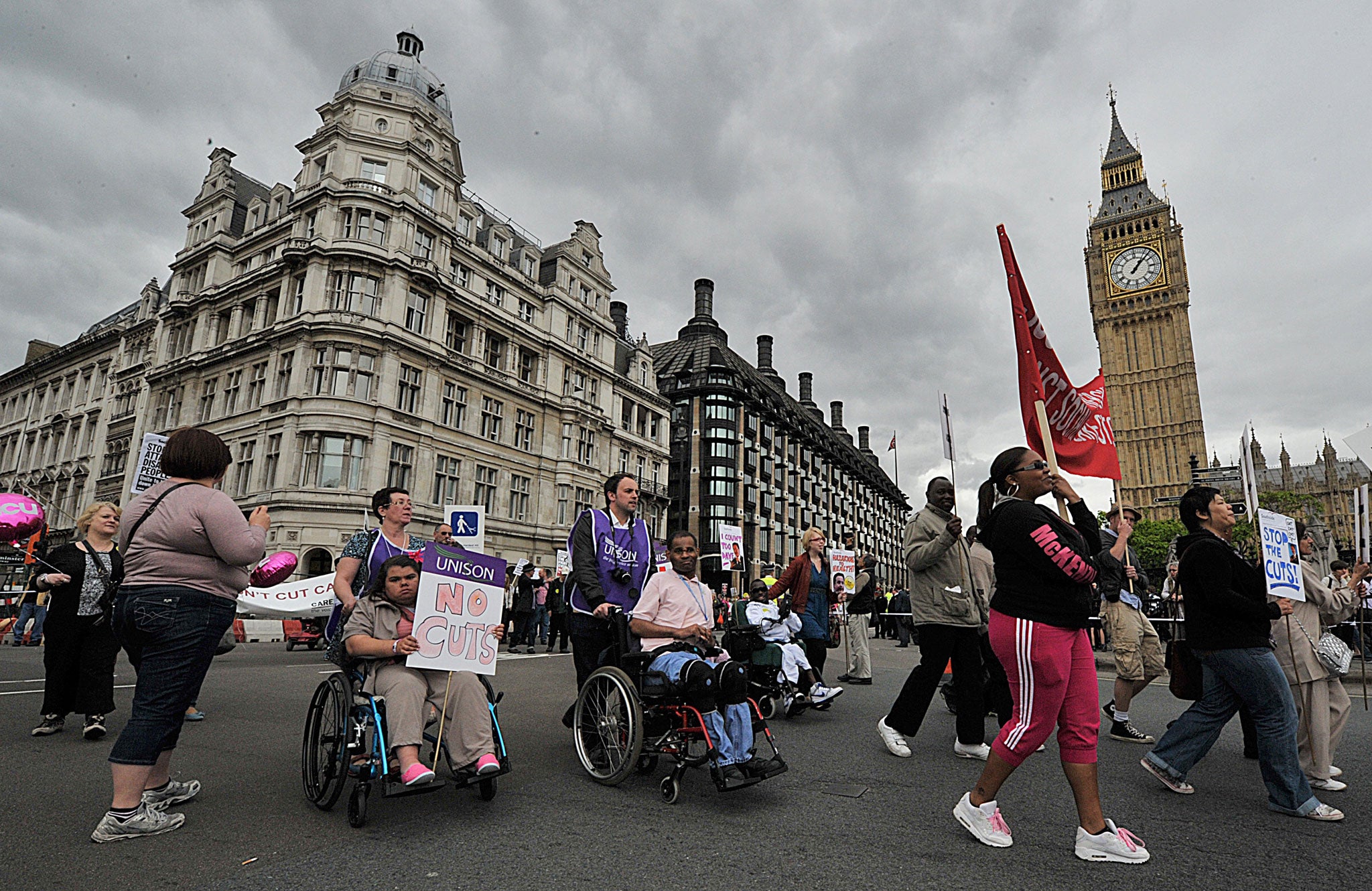 Protests in London against changes to disability benefit in 2013