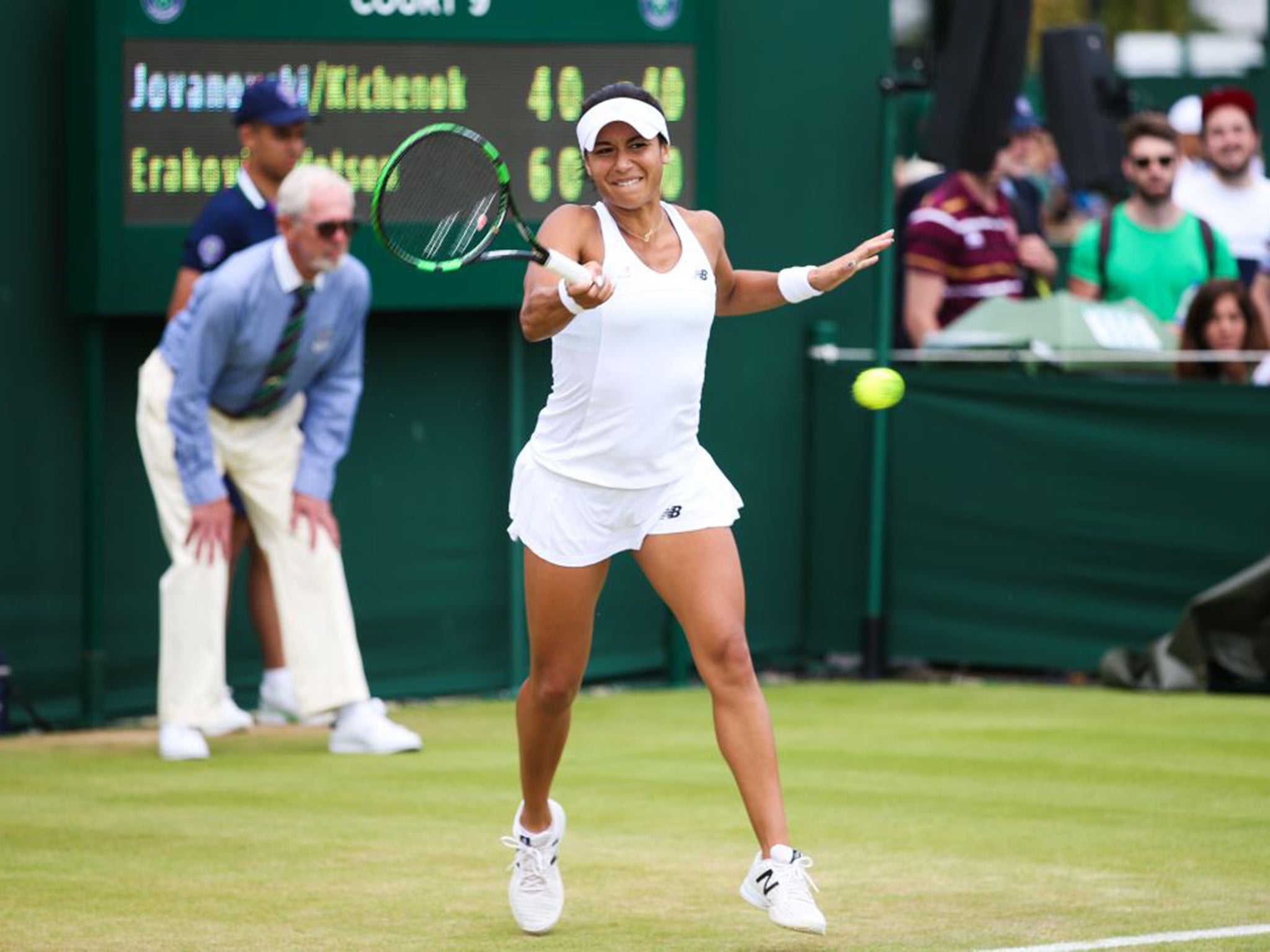 Heather Watson playing doubles on Thursday