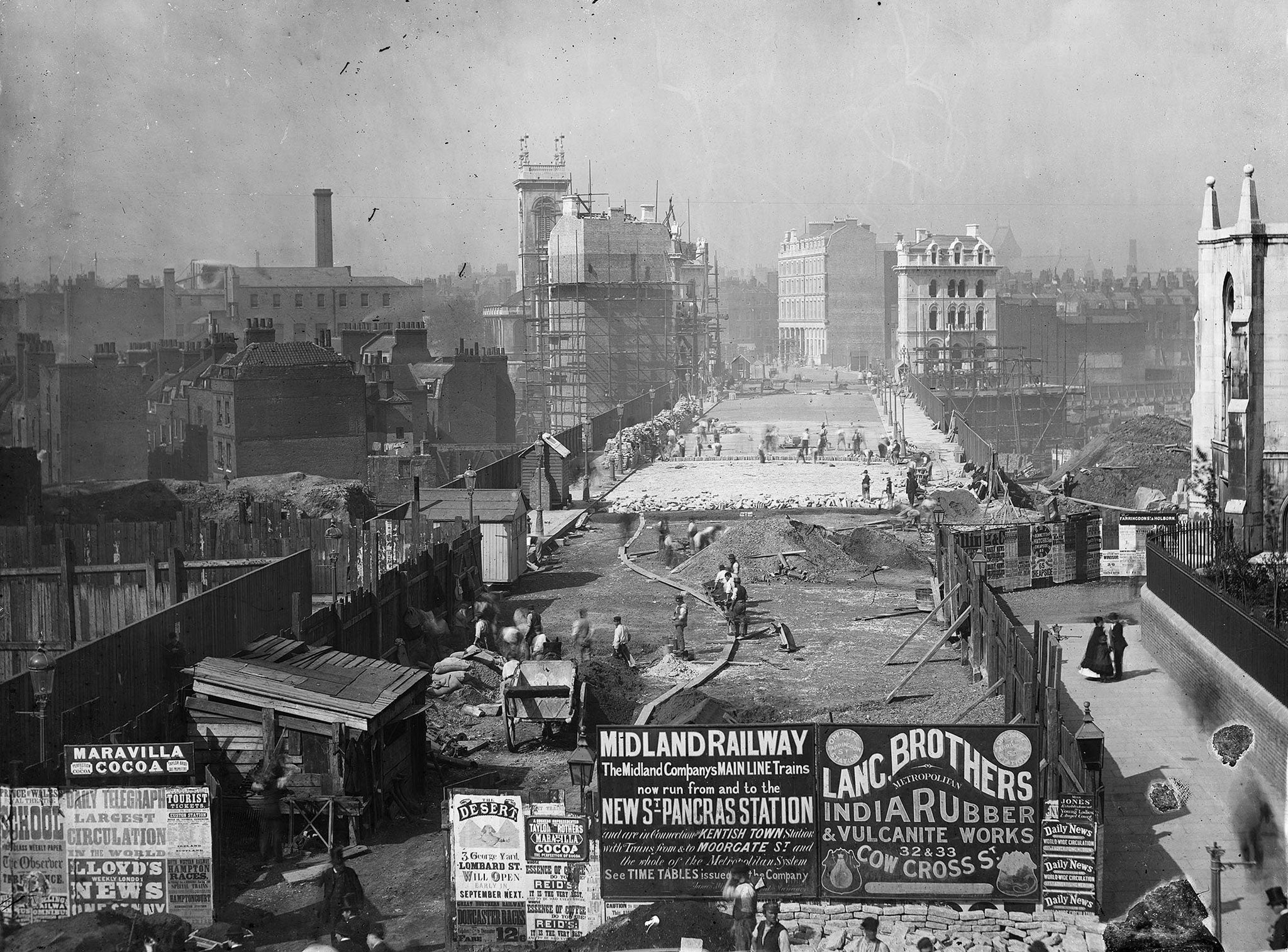 The Holborn Viaduct under construction, City of London 11 September 1869