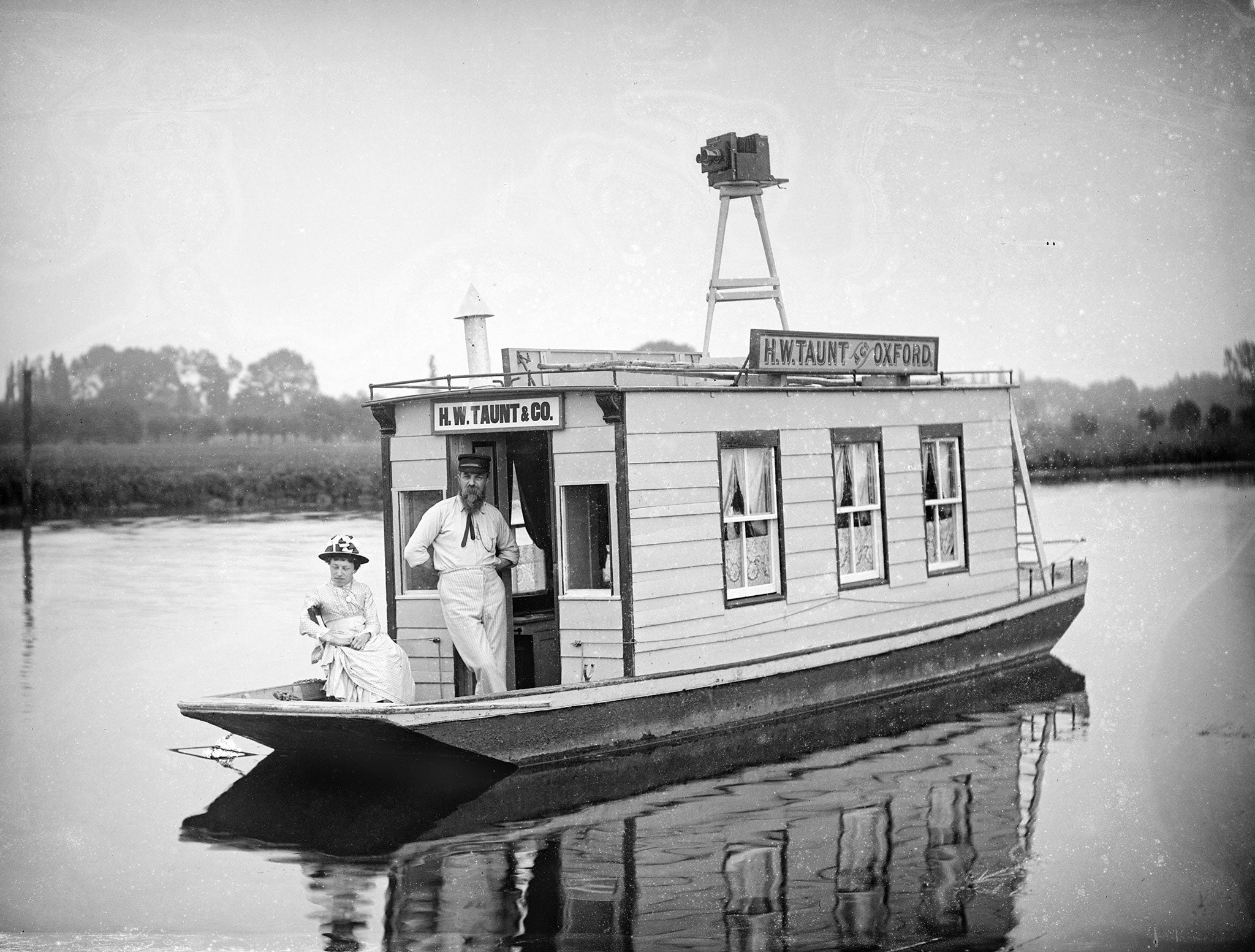 Henry Tount on his houseboat, Oxford, Oxfordshire, 1985