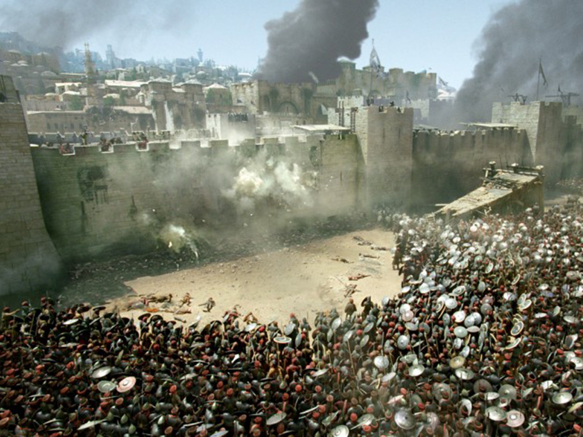 Saracens lay siege to Jerusalem in the film ‘Kingdom of God’. The acts of the Christian crusaders in the name of religion often matched those of Isis