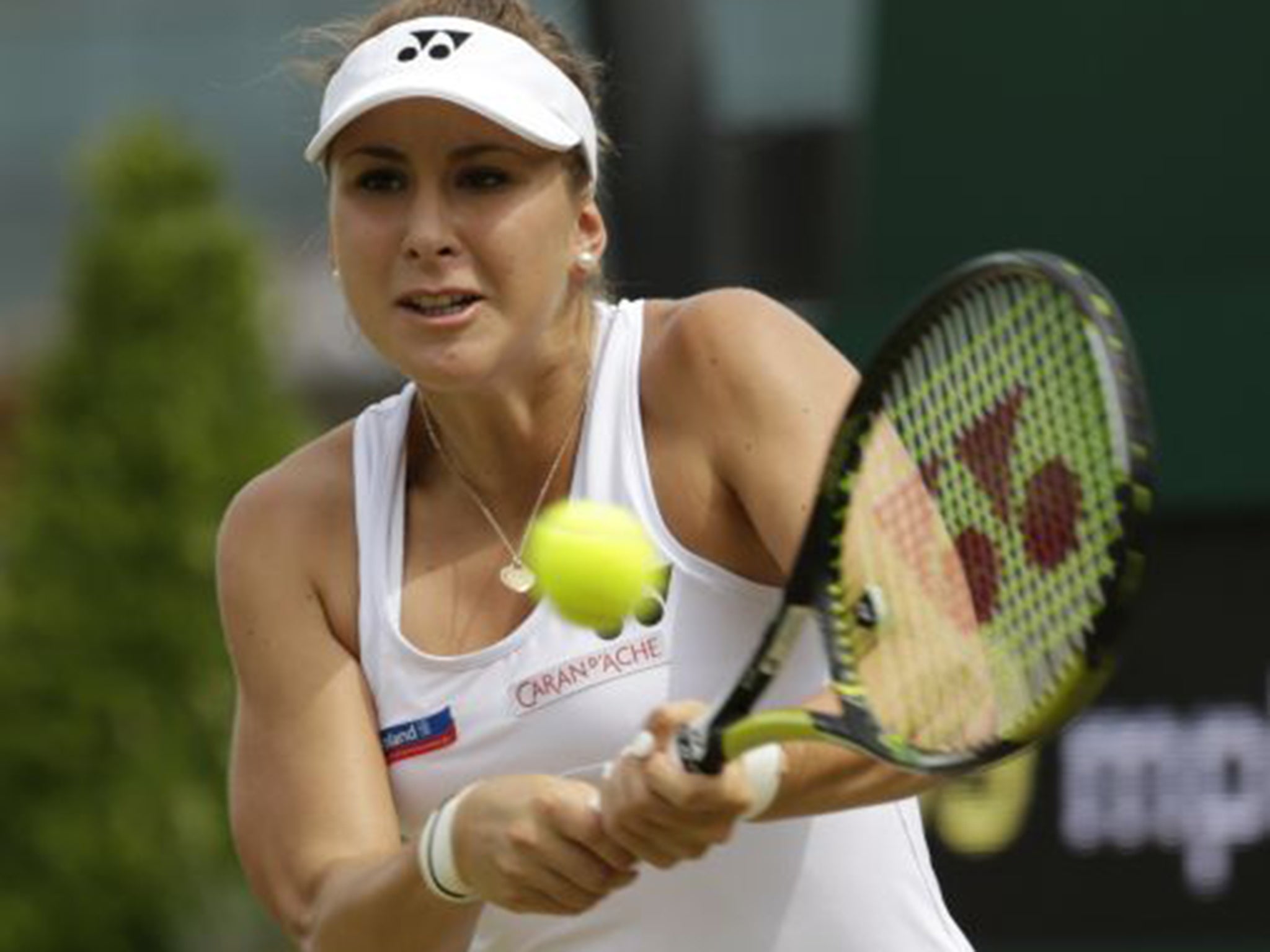 Belinda Bencic hits a backhand against Betthanie Mattek-Sands in her straight-sets victory on Friday