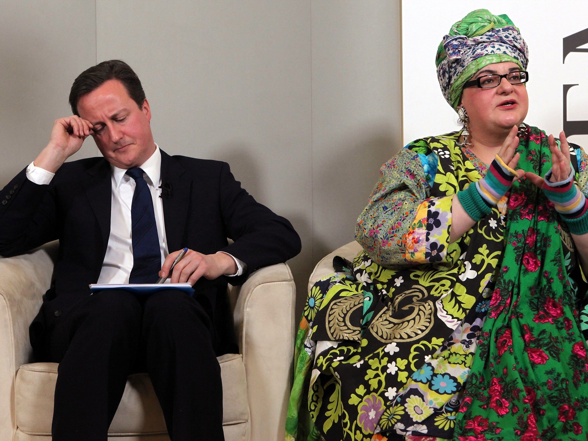 Camila Batmanghelidjh attending a Demos think tank event with David Cameron in 2010