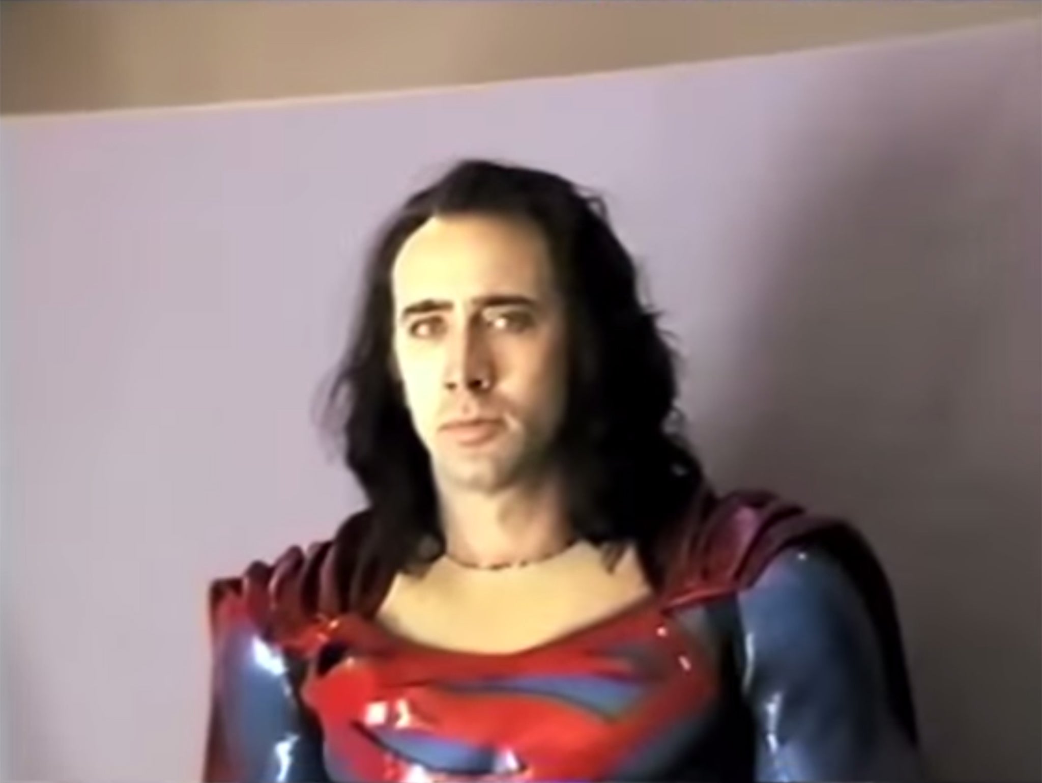 Nicolas Cage in test footage of Tim Burton's Superman Lives