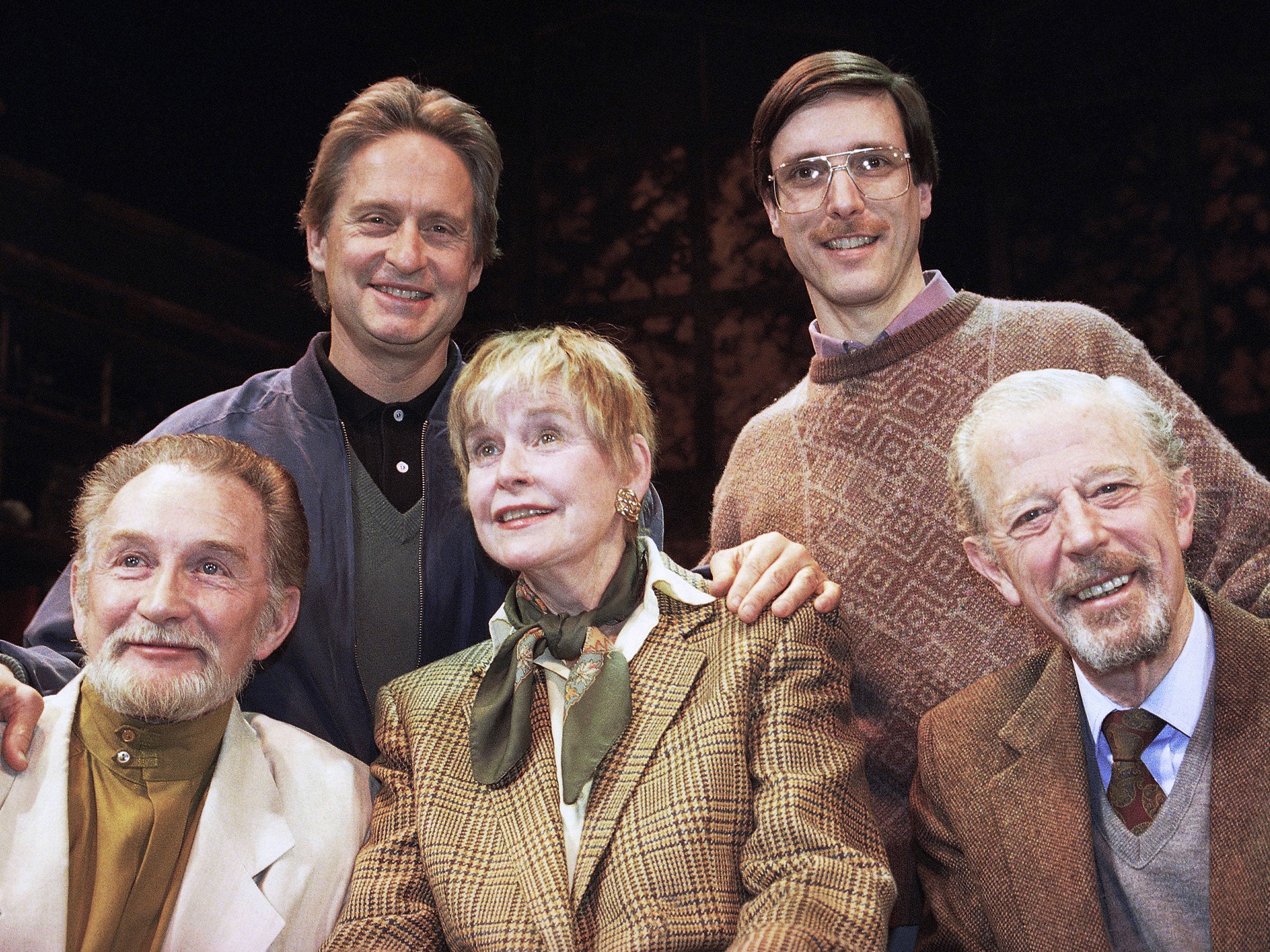 Michael Douglas taking a turn as producer, poses with the cast of "The Best of Friends," which included his mother, Diana Douglas, center.