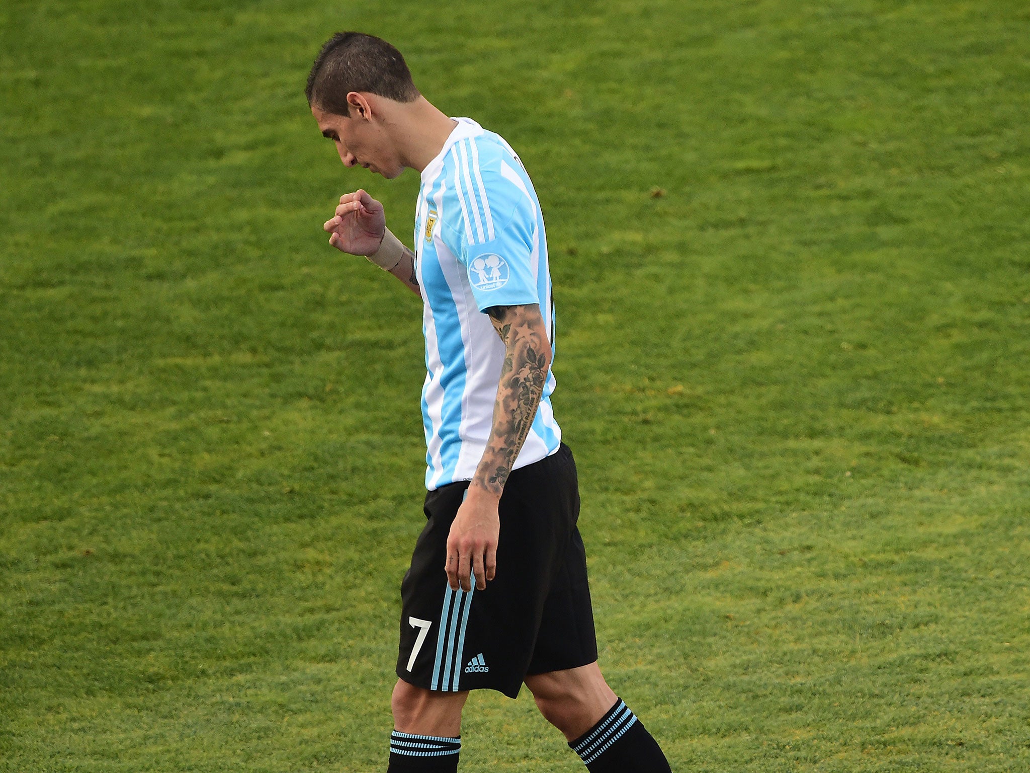 Angel Di Maria leaves the field in the final of the Copa America