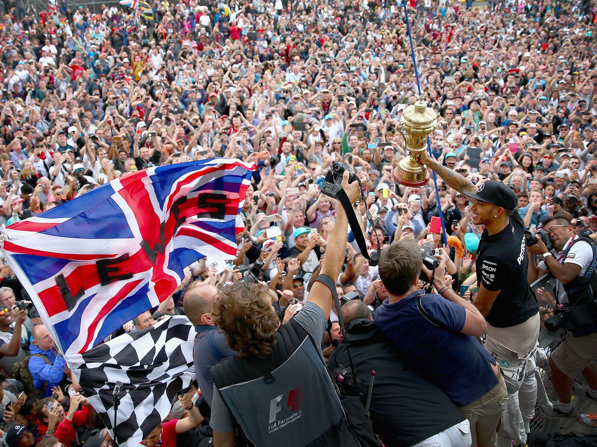 Lewis Hamilton celebrates victory