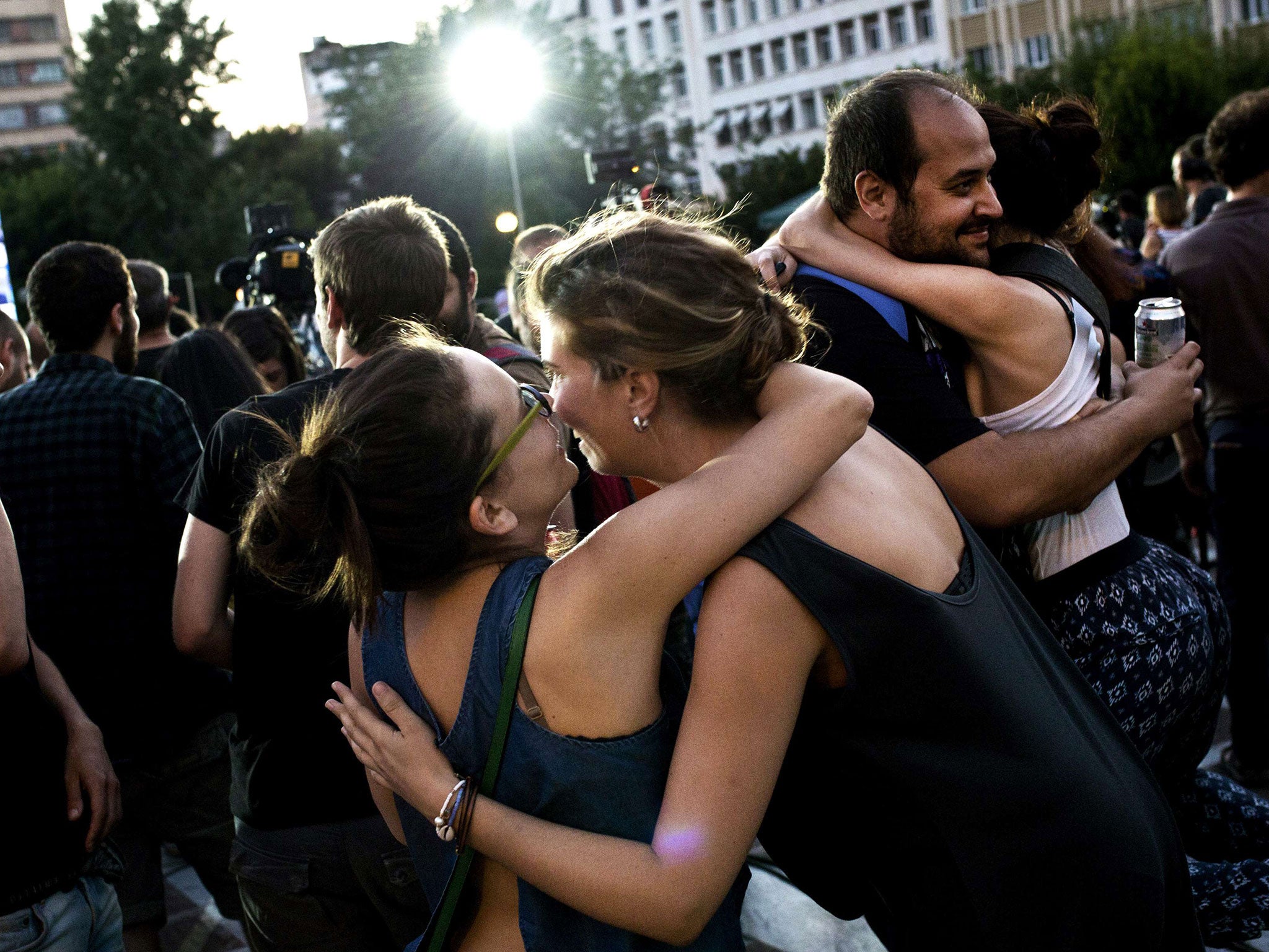 No supporters celebrate the result in Athens