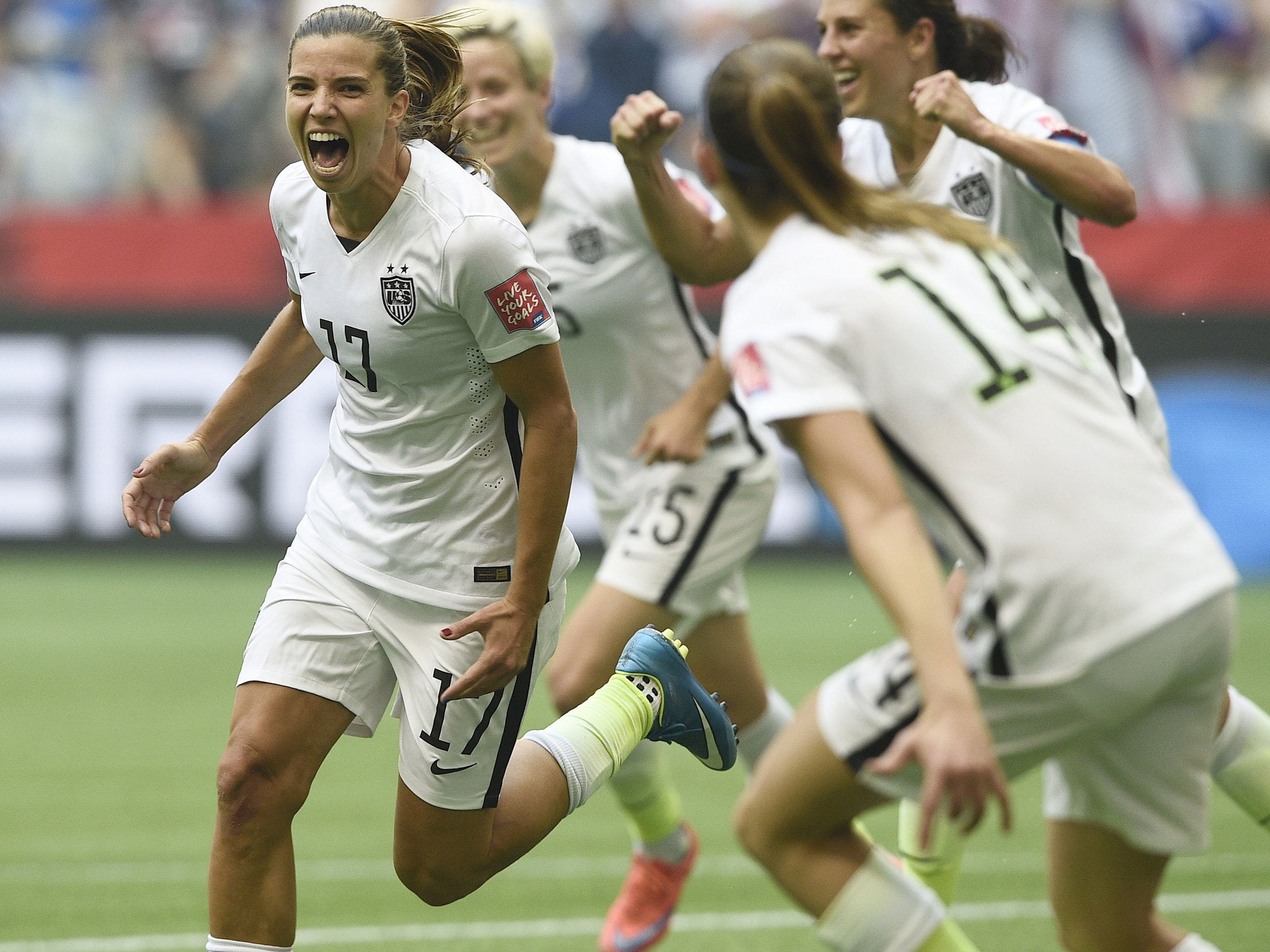 Tobin Heath celebrates her goal