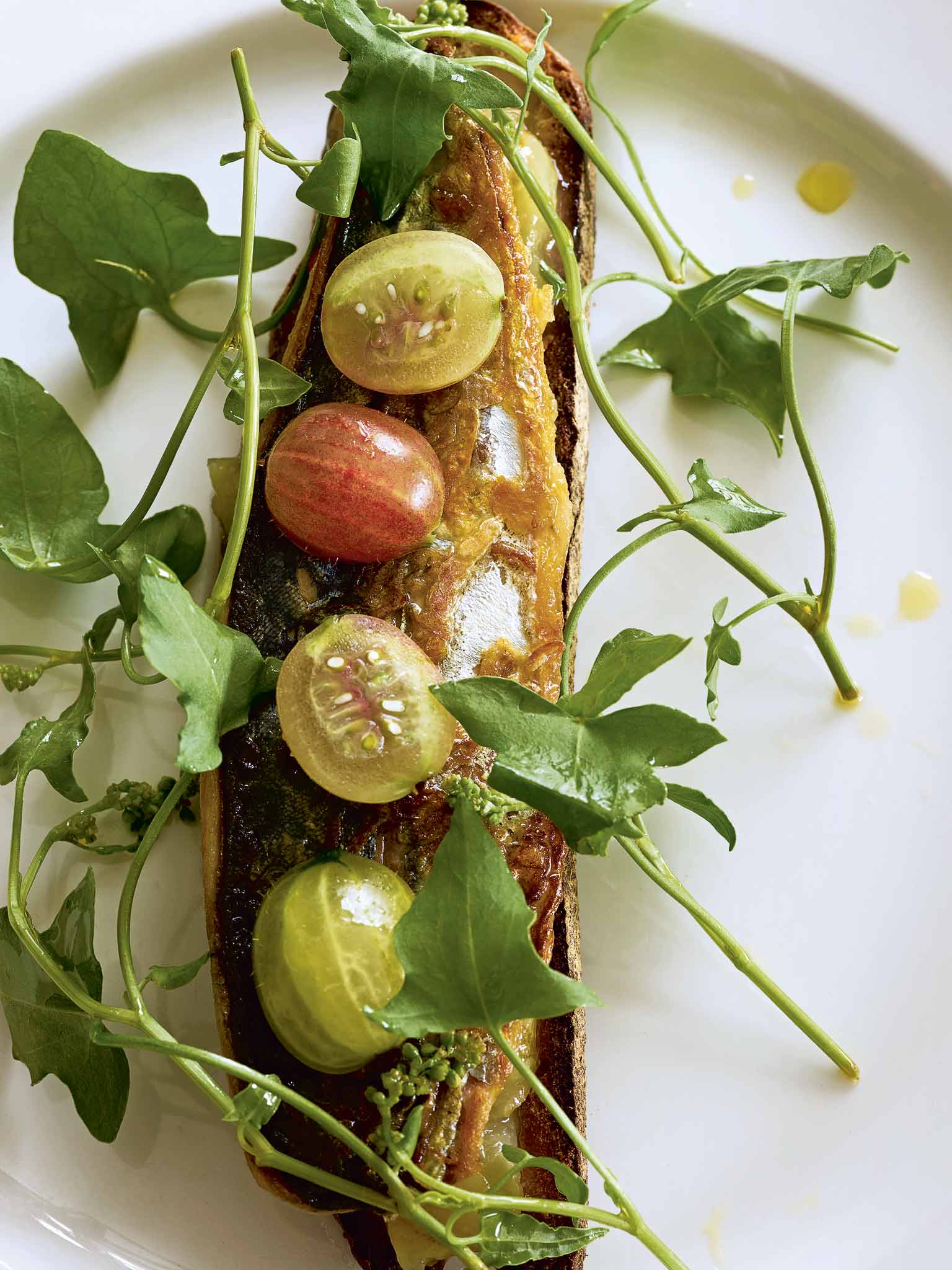 Crispy mackerel and pickled gooseberry salad