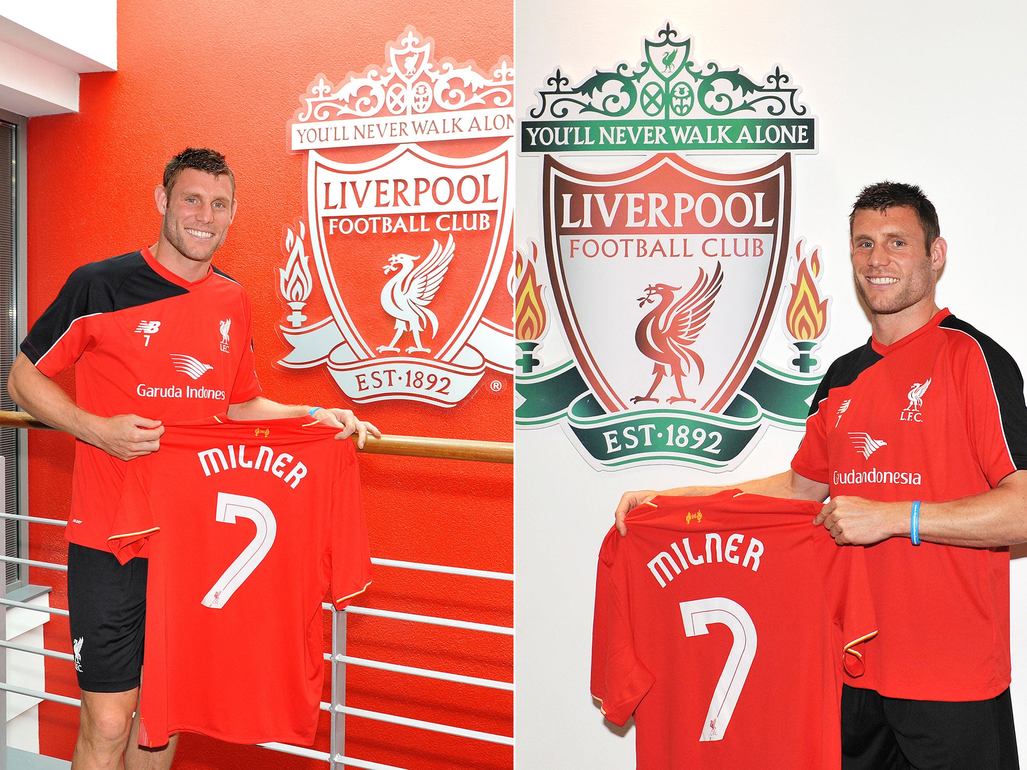 James Milner with his new Liverpool jersey