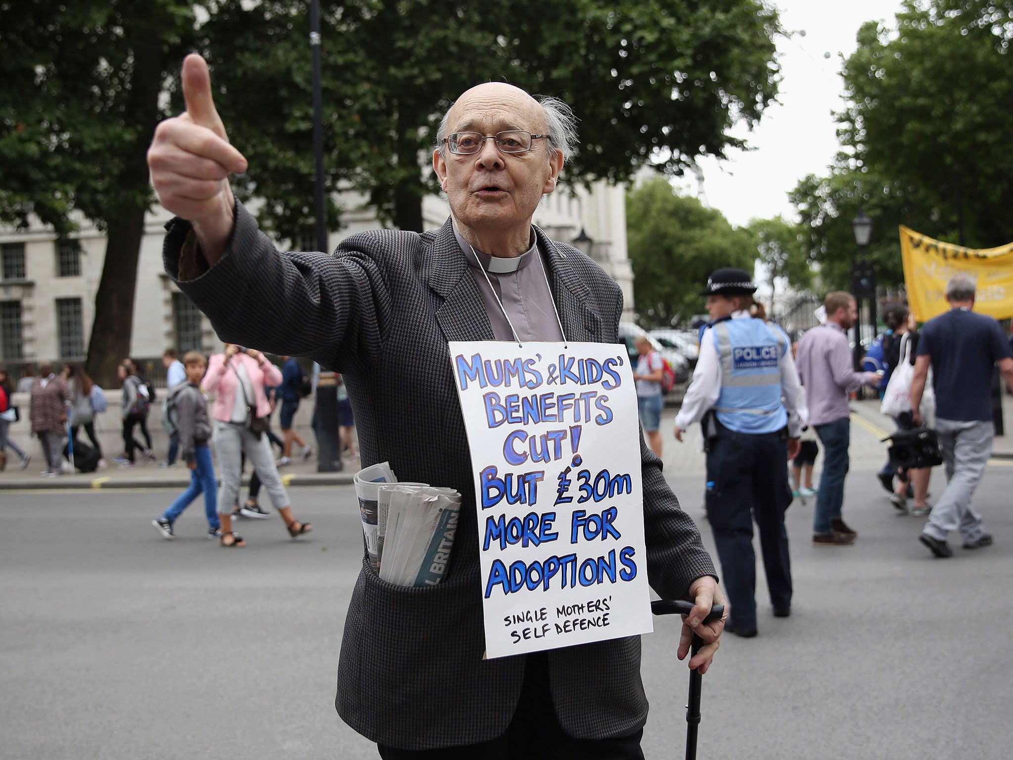 Anti-austerity protester outside Downing Street