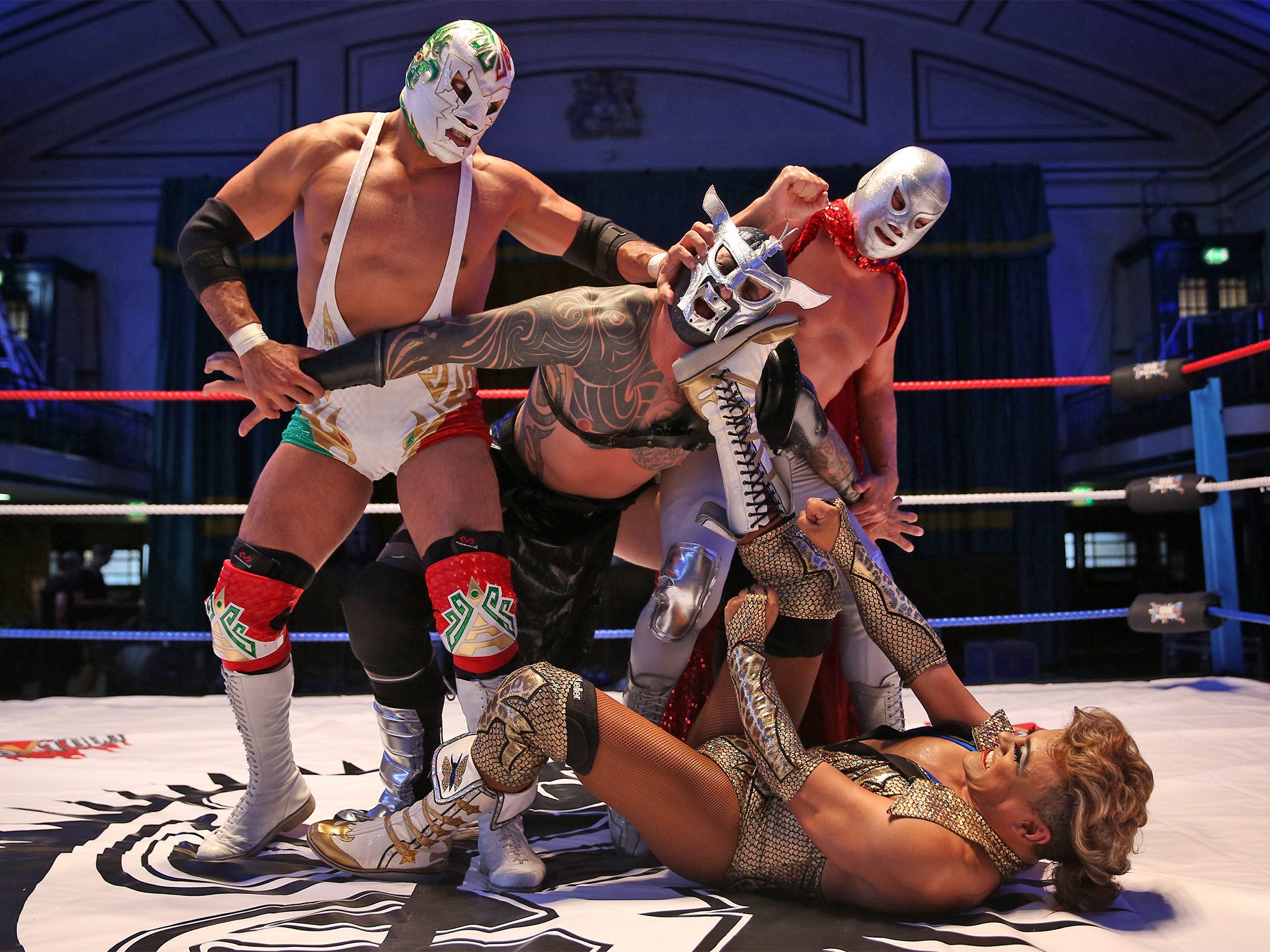 Mexican Lucha Libre wrestlers grapple at York Hall (Getty)