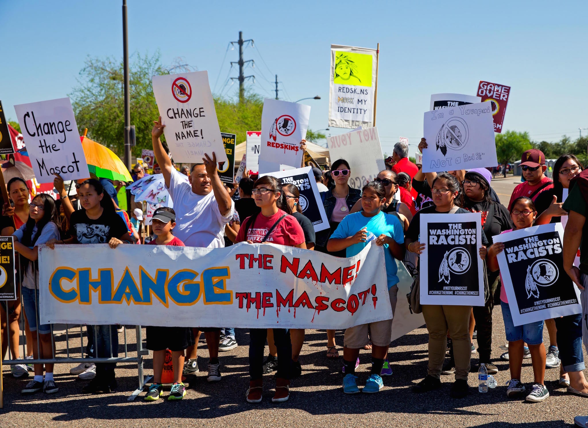 Native Americans protest the Washington Redskins name prior to the game against the Arizona Cardinals at University of Phoenix Stadium in 2014.