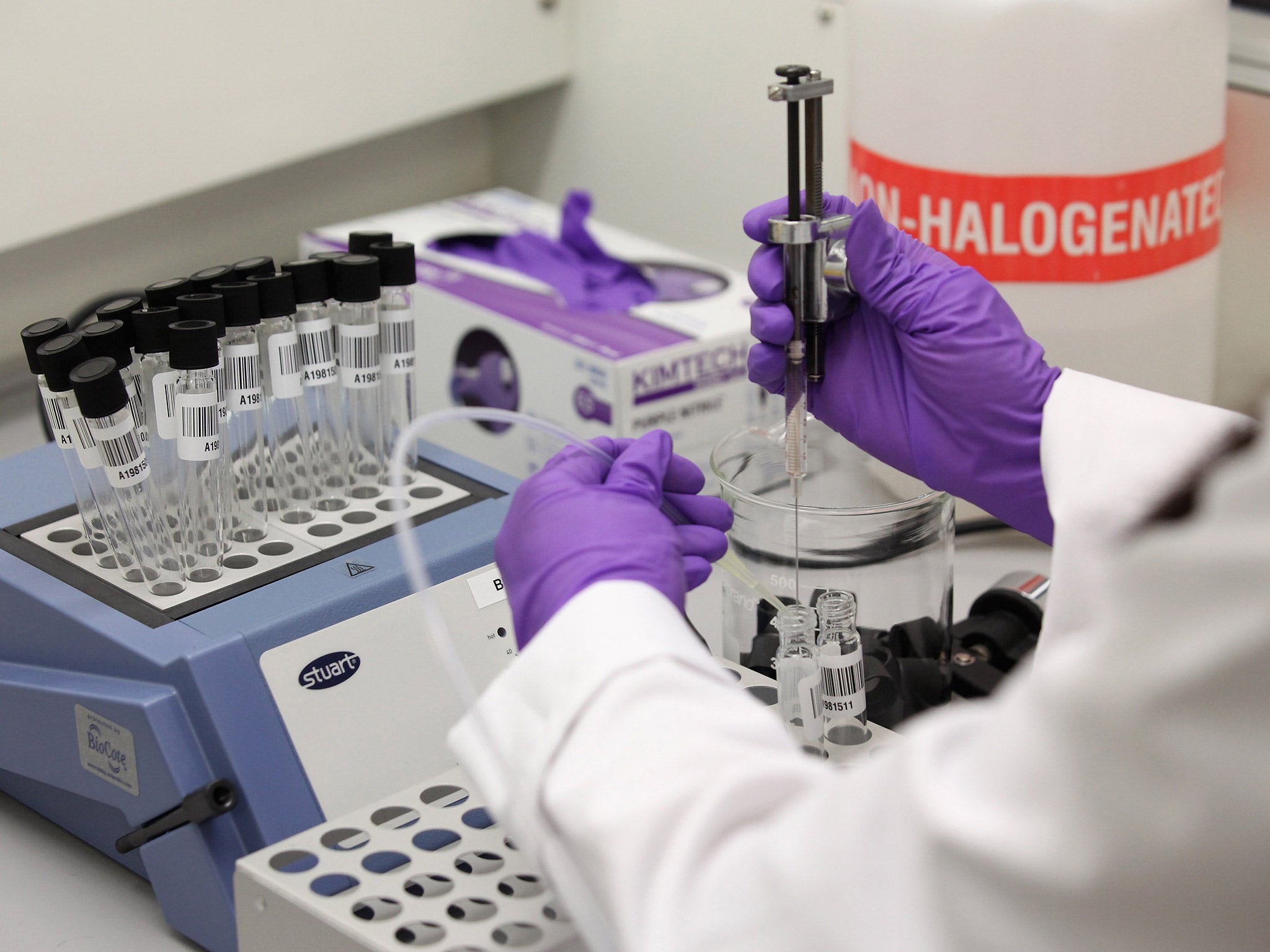 An analyst prepares a sample for testing in the anti-doping laboratory which tested athlete's samples from the London 2012 Games (Getty)