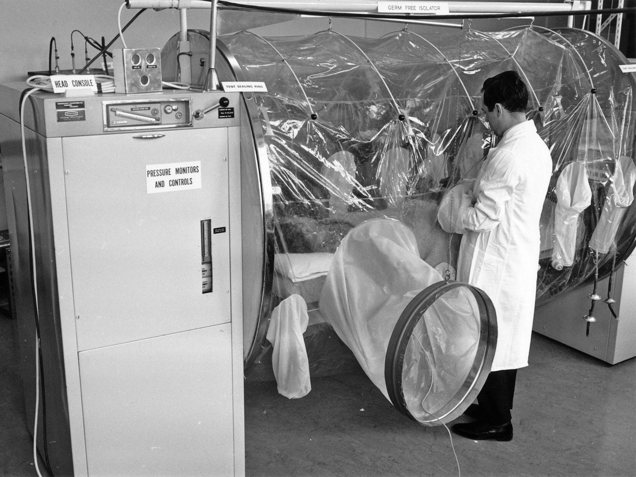 Equipment for the isolation of patients in a germ free atmosphere, which was developed at Porton Down in collaboration with the Institute of Child Health (Getty)