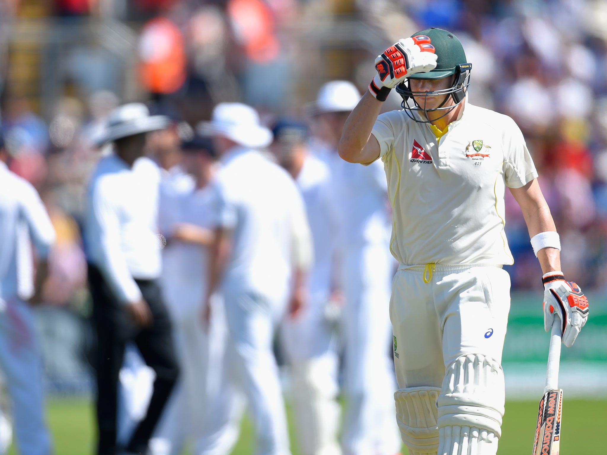 Steve Smith trudges off the field after being dismissed for 33 by Moeen Ali