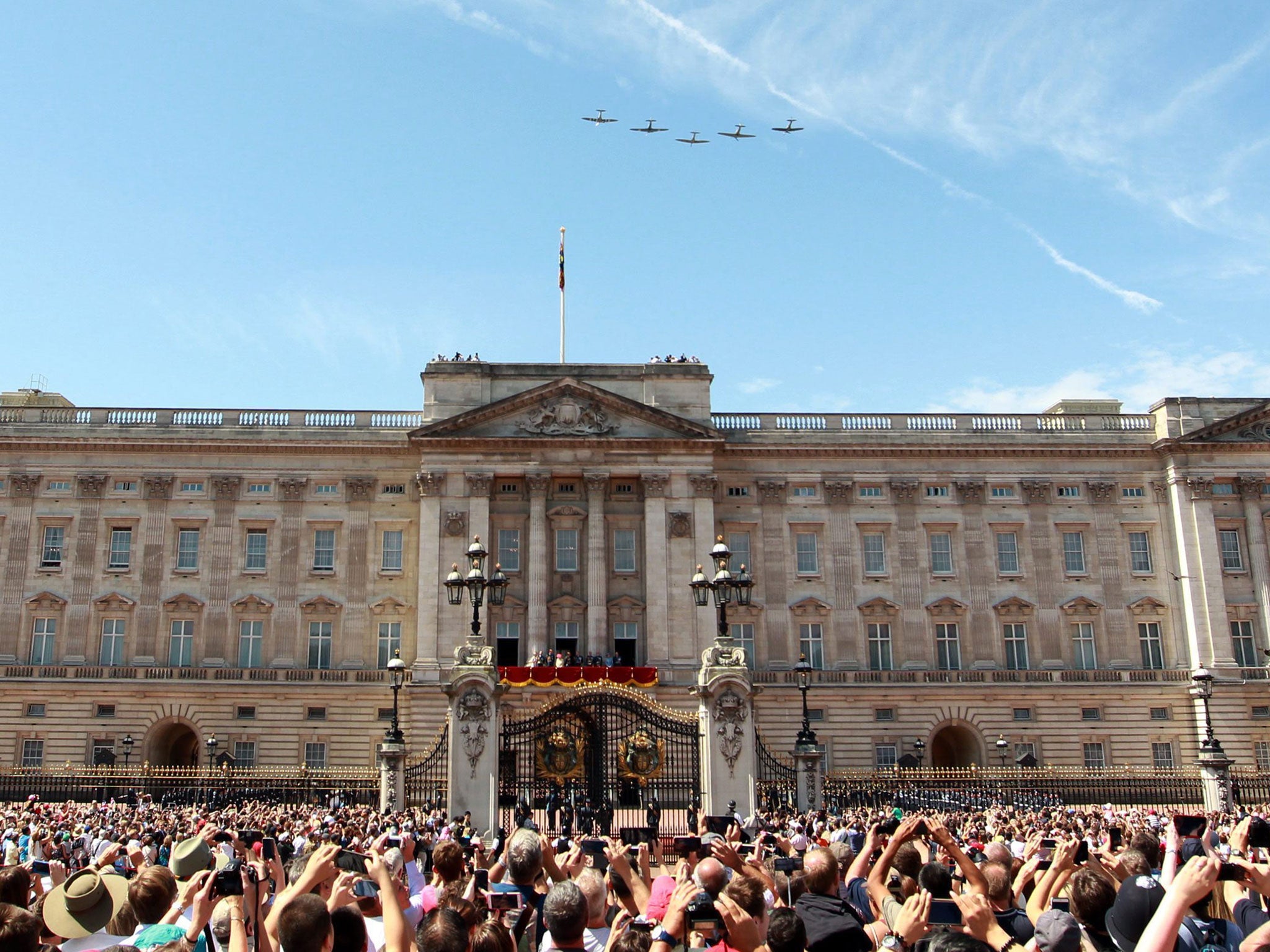 Spitfires perform a flight pass over Buckingham Palace