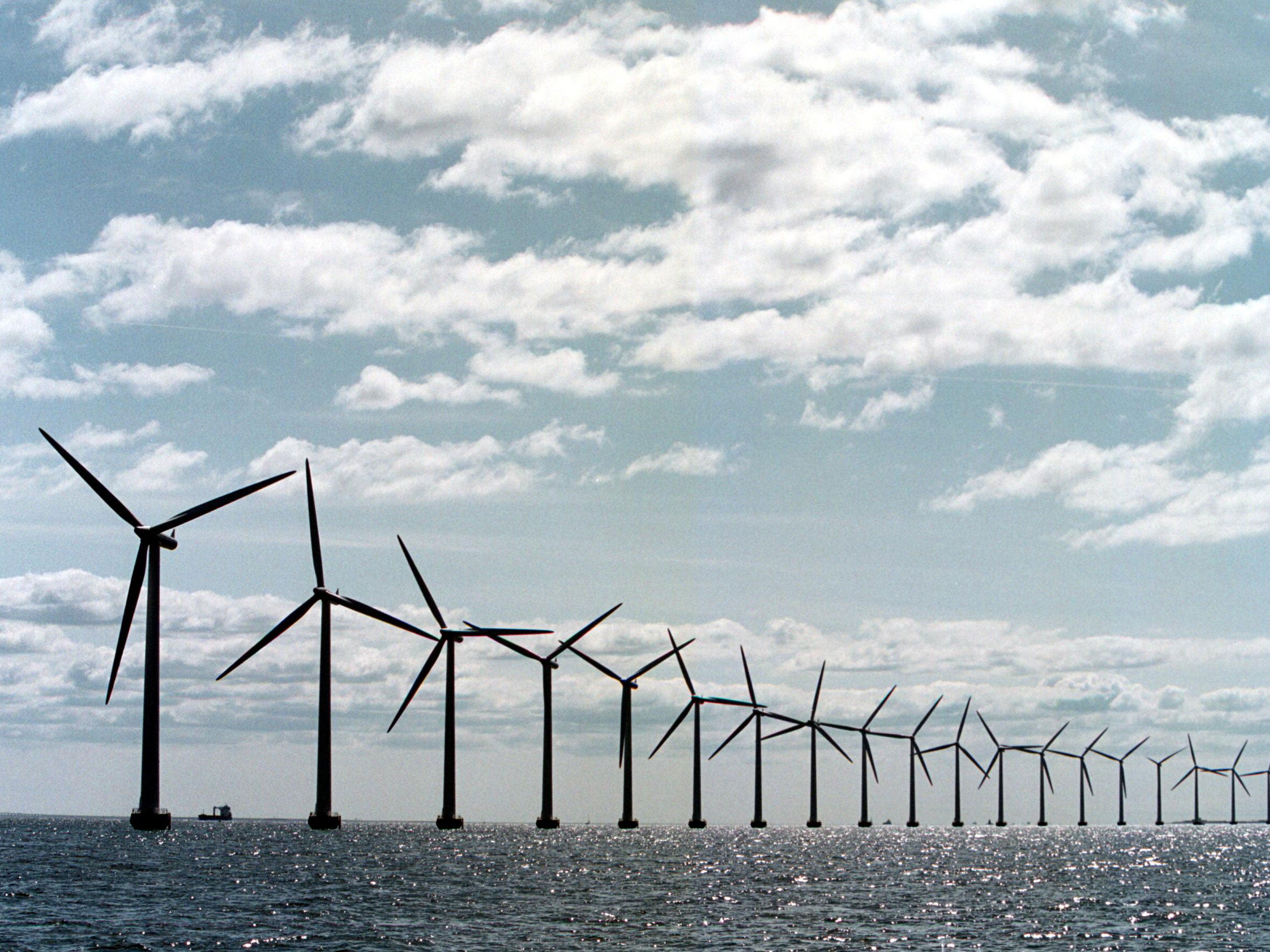 Middelgrunden Windmill Farm, two miles from Copenhagen harbour in Denmark