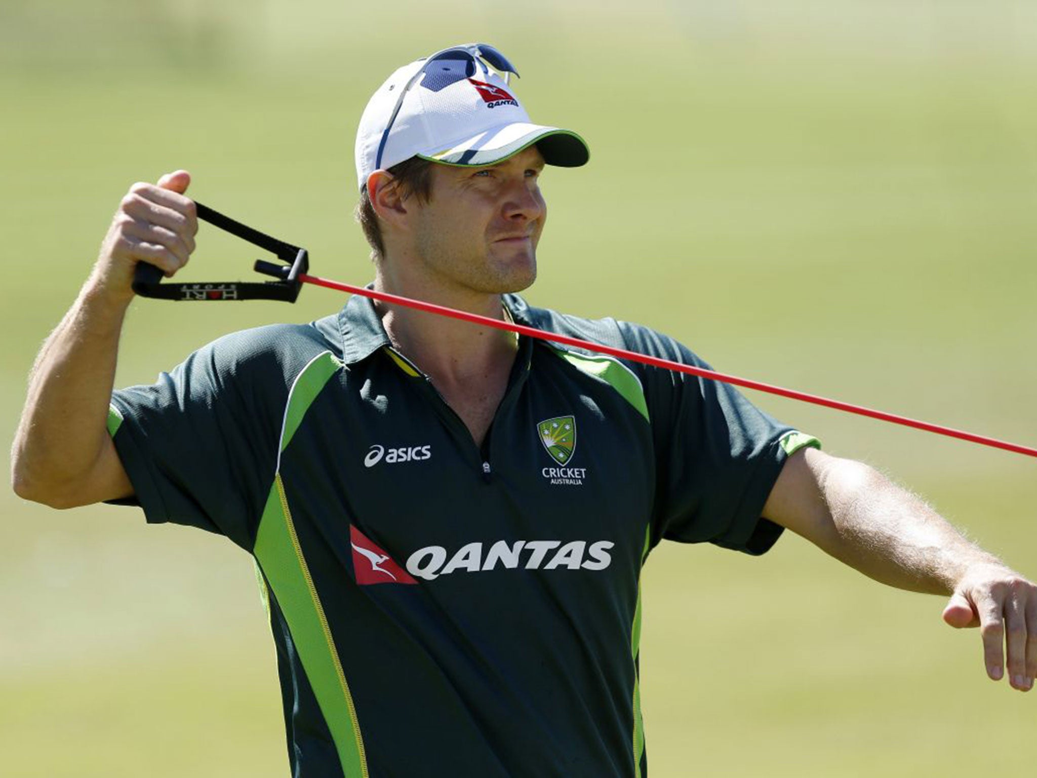 Shane Watson warming up before the start of the opening Ashes Test in Cardiff