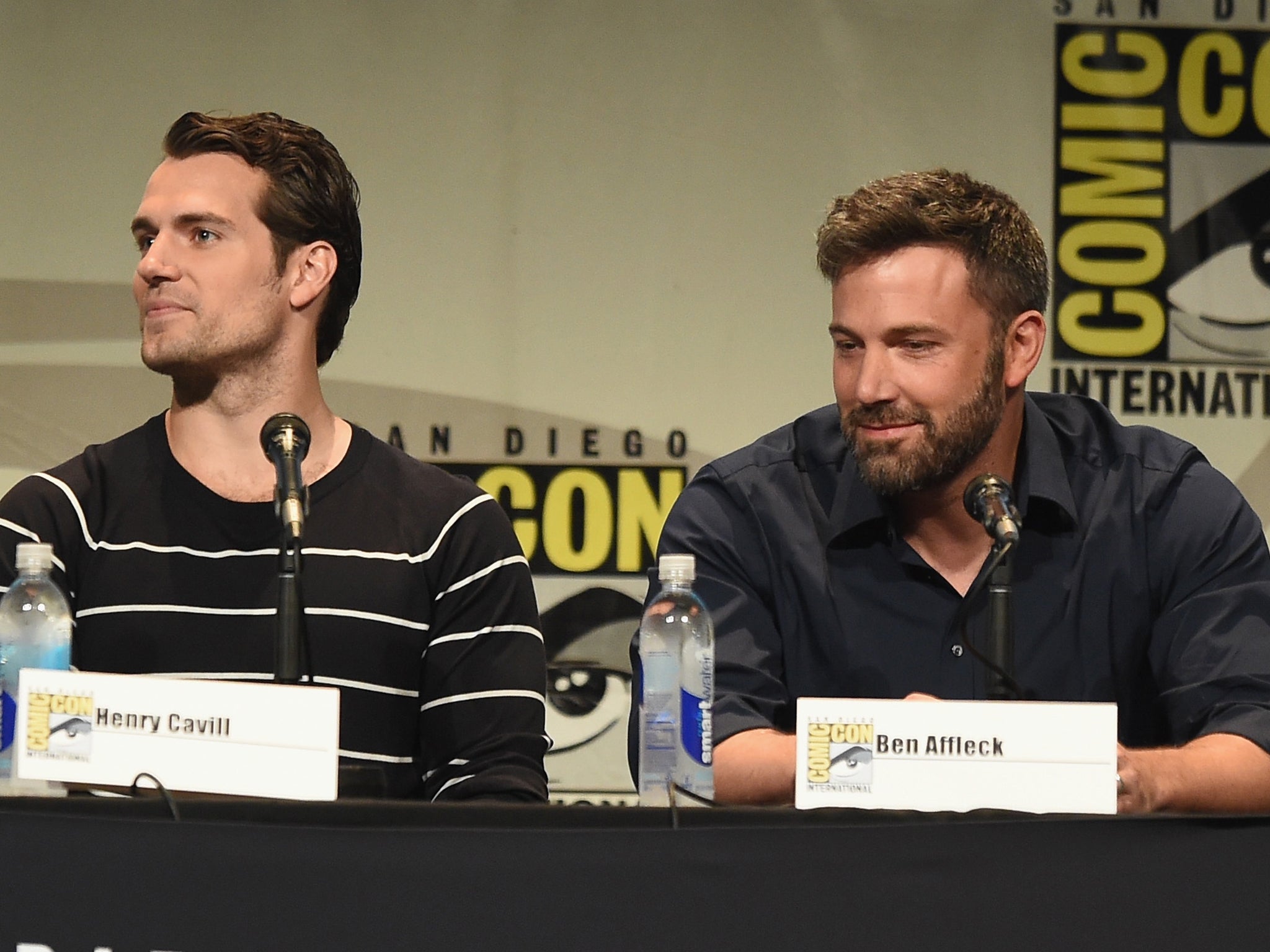 Actors Henry Cavill, left, and Ben Affleck appeared at Comic-Con International 2015 to promote their film, 'Batman v. Superman: Dawn of Justice'