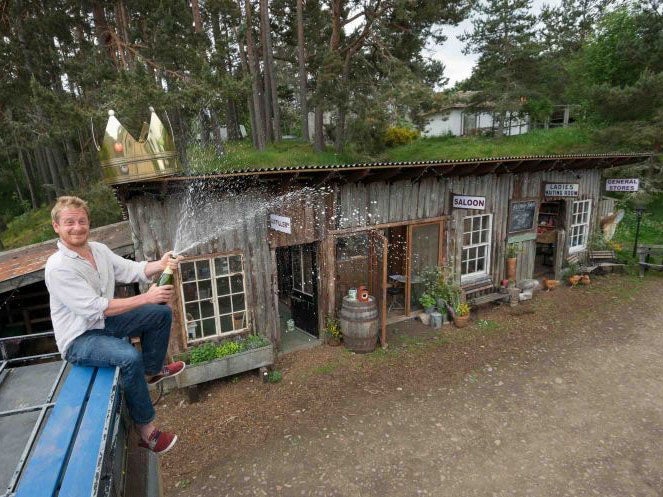 Walter Micklethwait celebrates with his winning shed