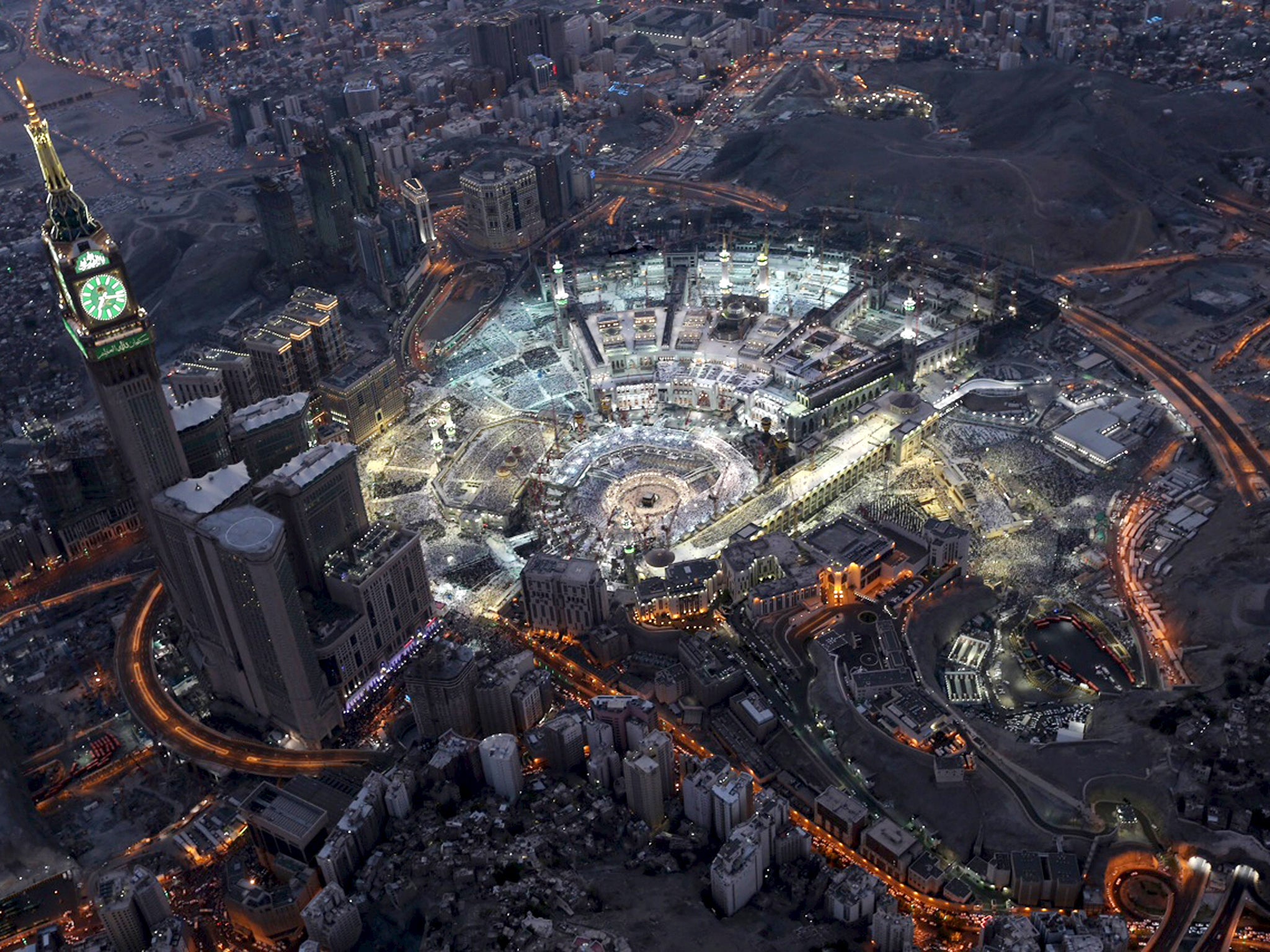 Muslim worshippers praying at the Grand mosque, in the holy city of Mecca during Ramadan