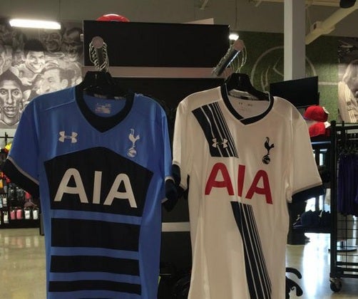Tottenham's new away shirt on sale in a sports shop in the US