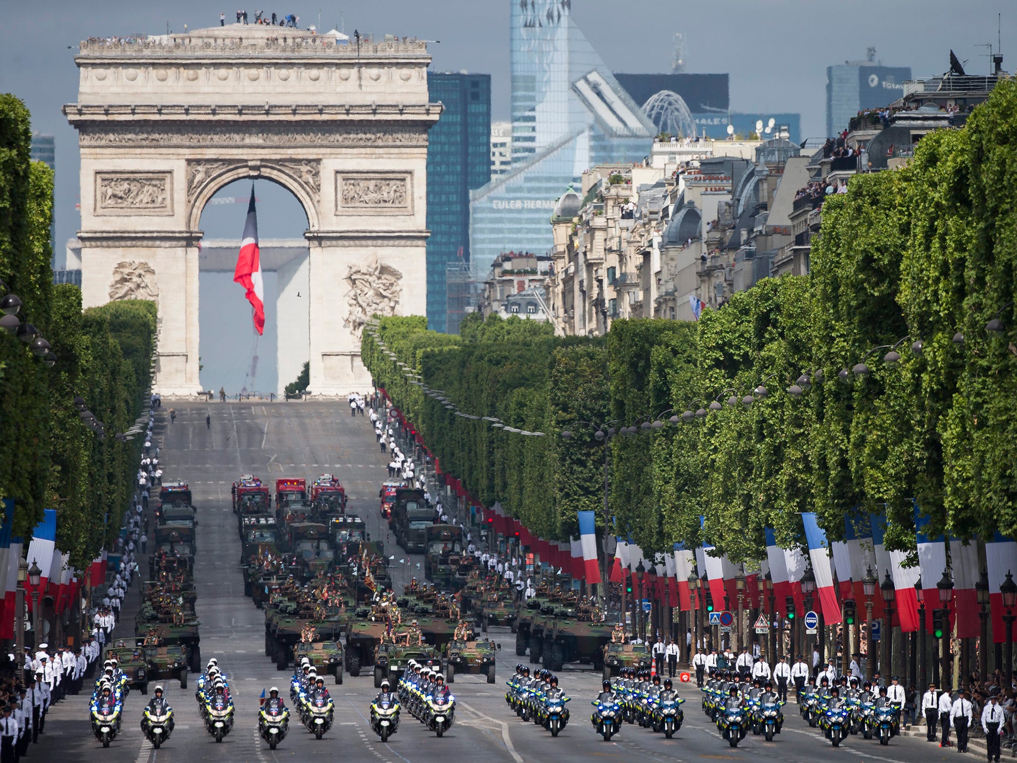 French military mechanised units participate in the military parade