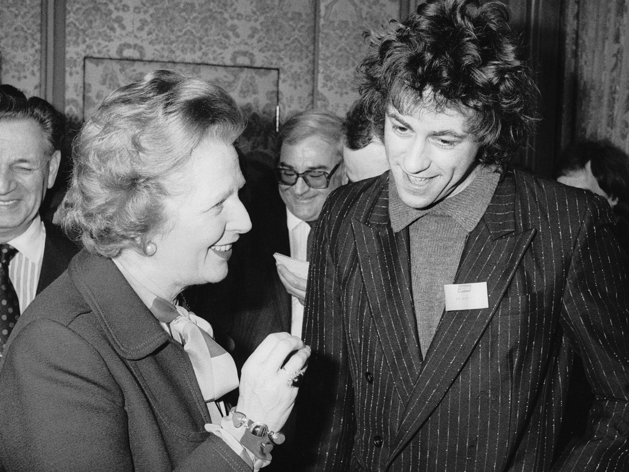 Margaret Thatcher with Irish singer and Live Aid organizer Bob Geldof in 1985 (Getty)