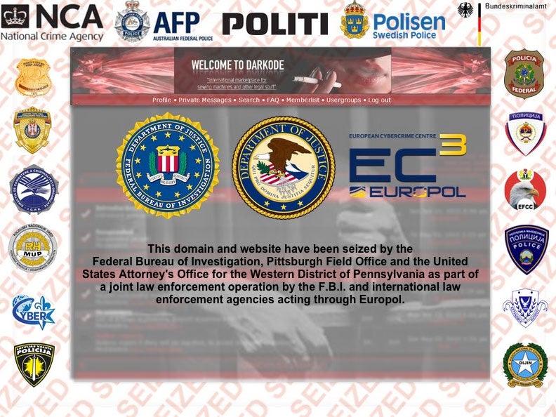 The homepage that now greets people trying to visit Darkode.com