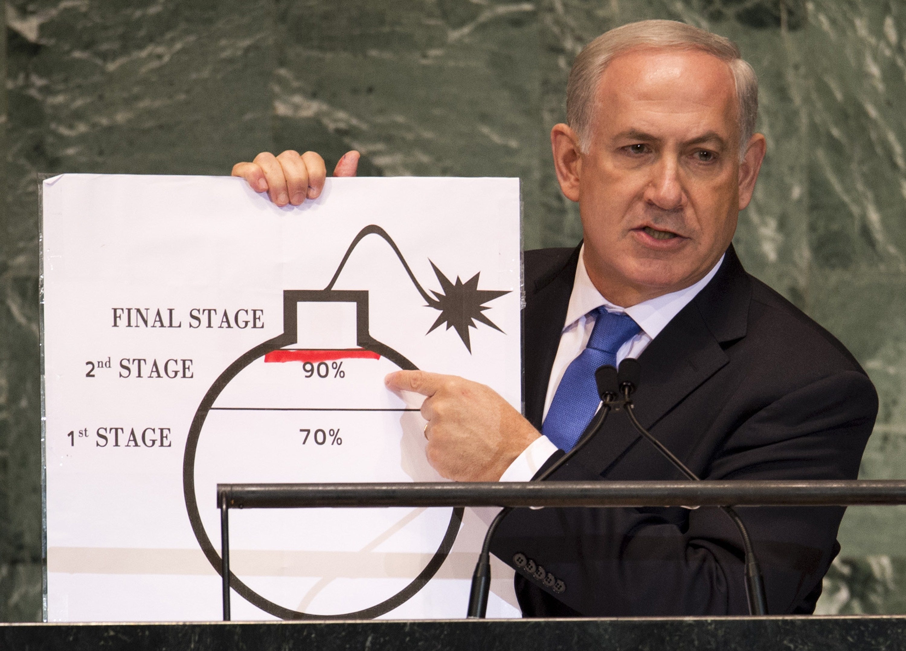 Israeli Prime Minister Benjamin Netanyahu tells the UN General Assembly about Iran's nuclear programme