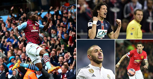 Christian Benteke, Edinson Cavani, Karim Benzema and Angel Di Maria