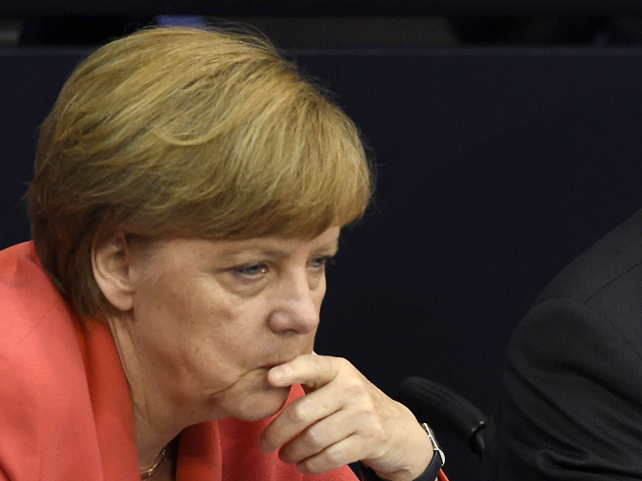 Angela Merkel during the debate in the Bundestag