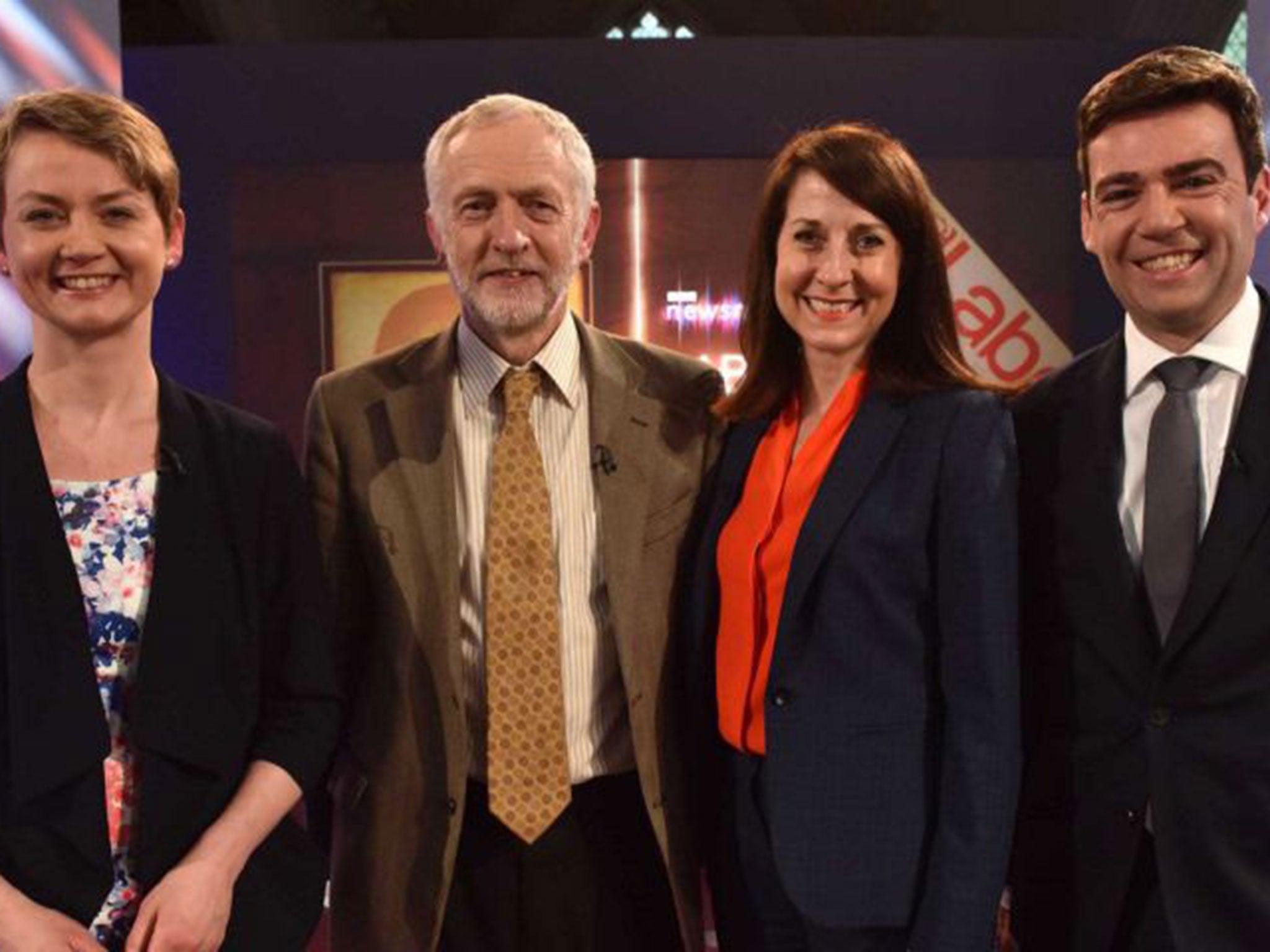 Labour Leadership cadidates, from left to right: Yvette Cooper, Jeremy Corbyn, Liz Kendall, Andy Burnham