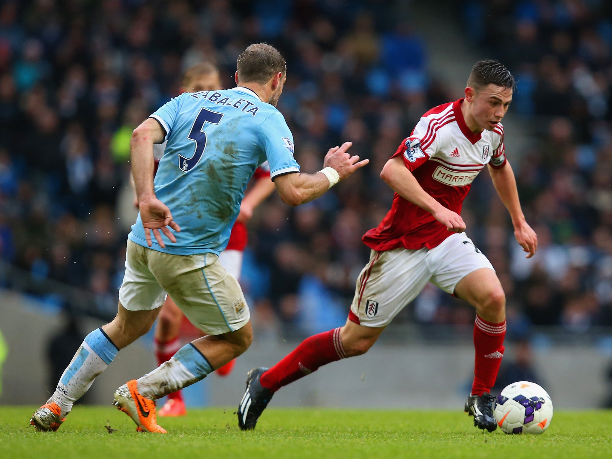 Patrick Roberts makes his Fulham debut away at Manchester City in 2014