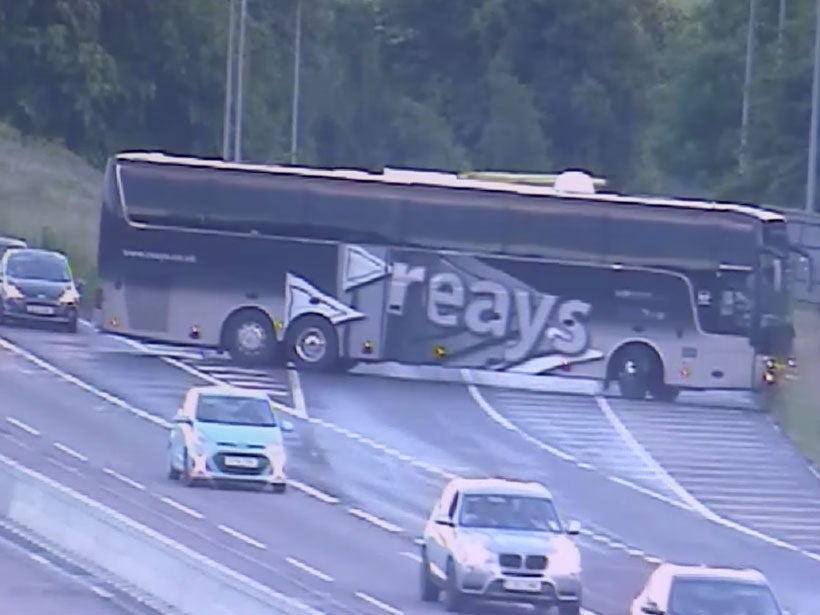 A coach completes an illegal u-turn onto a slip road of the M1 – the driver has since resigned