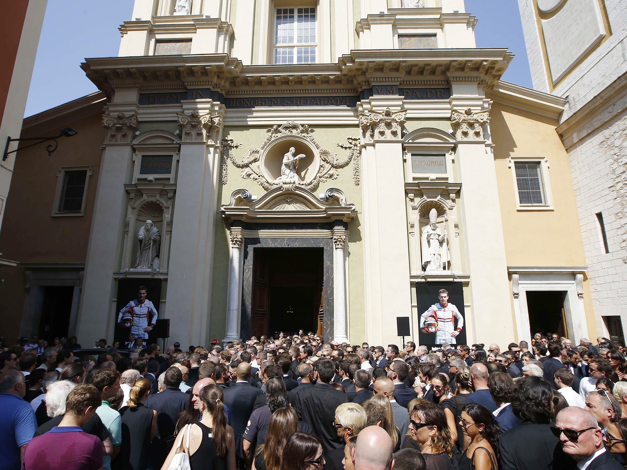 Crowds of mourners gather outside the Cathedrale Sainte Reparate in Nice