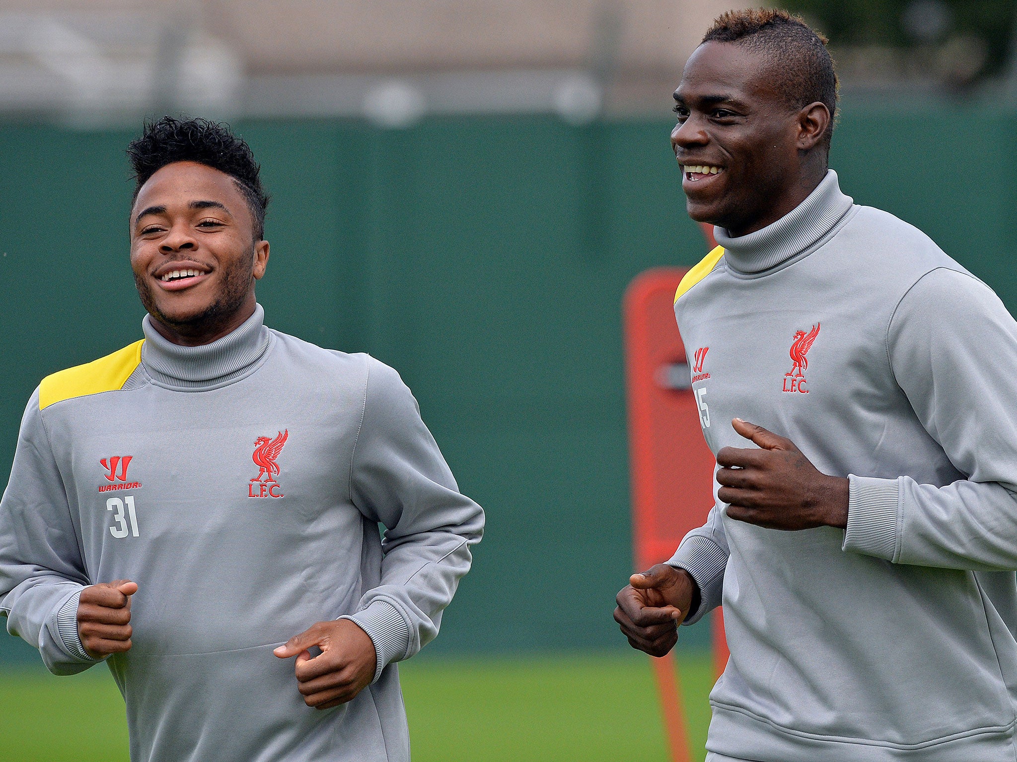 Raheem Sterling and Mario Balotelli during Liverpool training